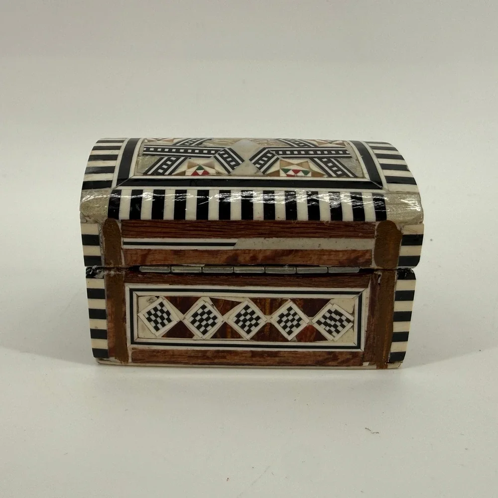 Unbranded Inlay Jewelry Box Unisex Small Brown Mother of Pearl Bone Mosaic Star